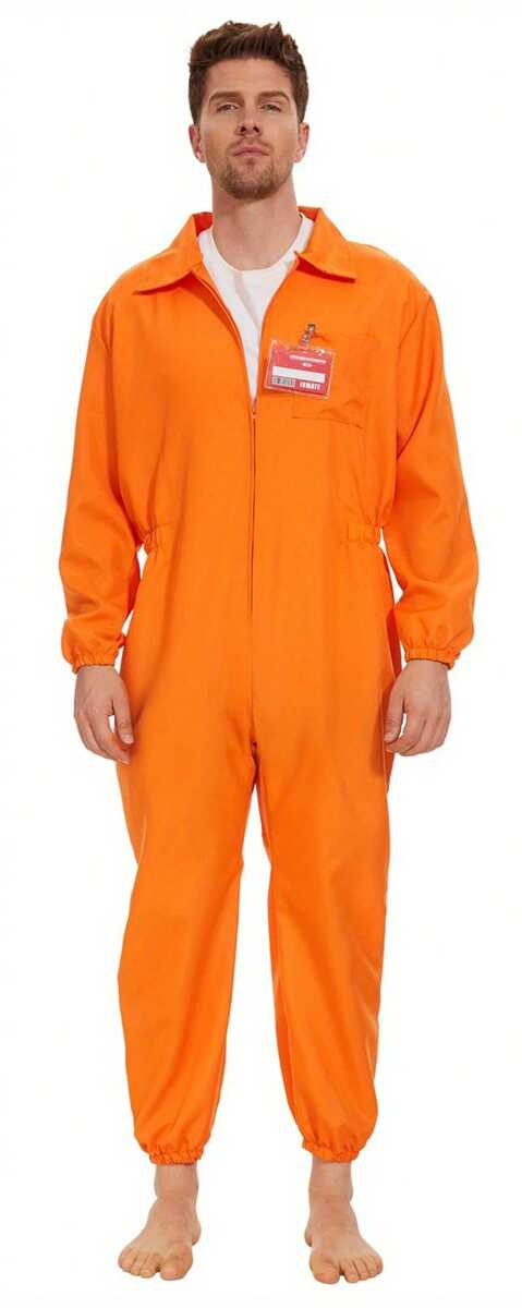 Costume Adulto Detenuto Carcerato Deluxe Completo Con Zip