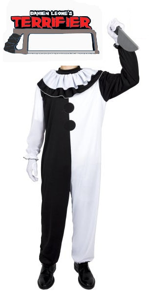 Costume Art Clown Terrificante Bianco e Nero Tuta Pagliaccio Horror Adulto