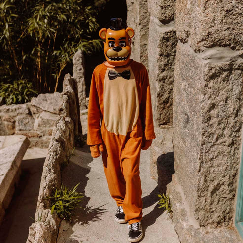 Costume Freddy Five Nights at Freddys con Tuta Intera Guanti e Maschera Rigida FNAF