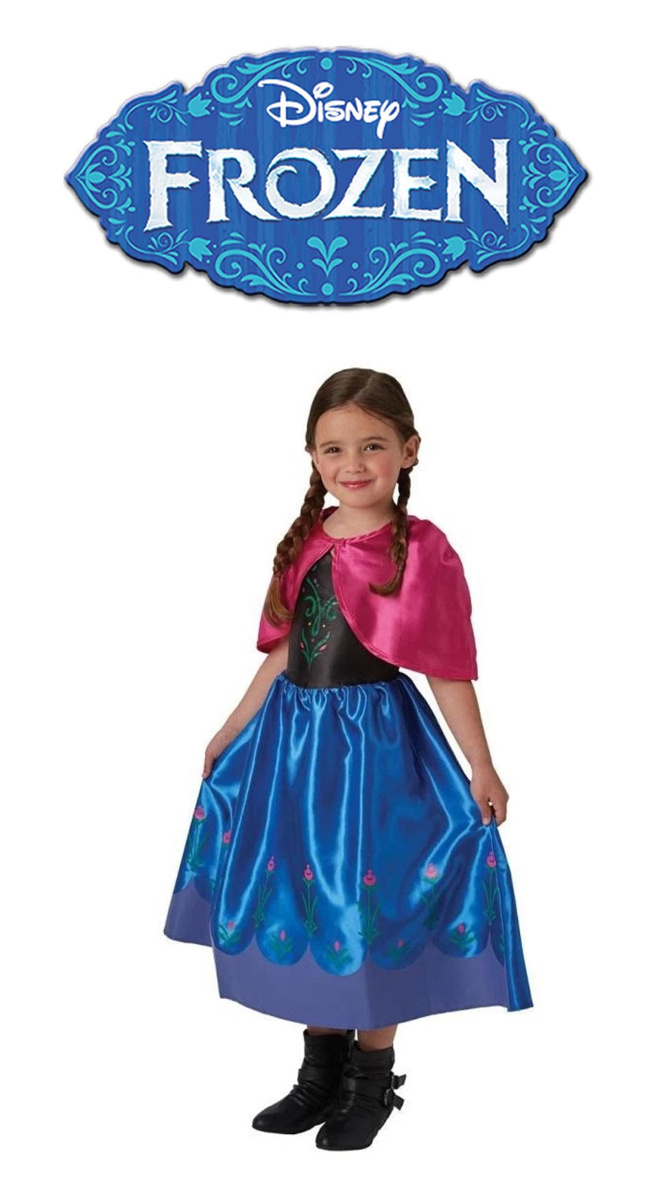 Costume Deluxe Anna Frozen Abito con Mantellina Glitter Originale in Scatola Disney
