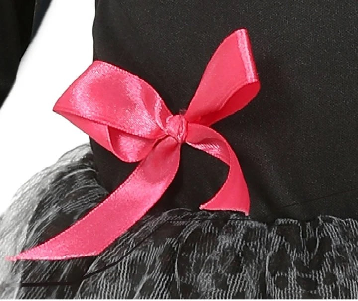 Costume Neonata Gattina Nera con Particolari in Rosa Abito e Cerchietto con Orecchie