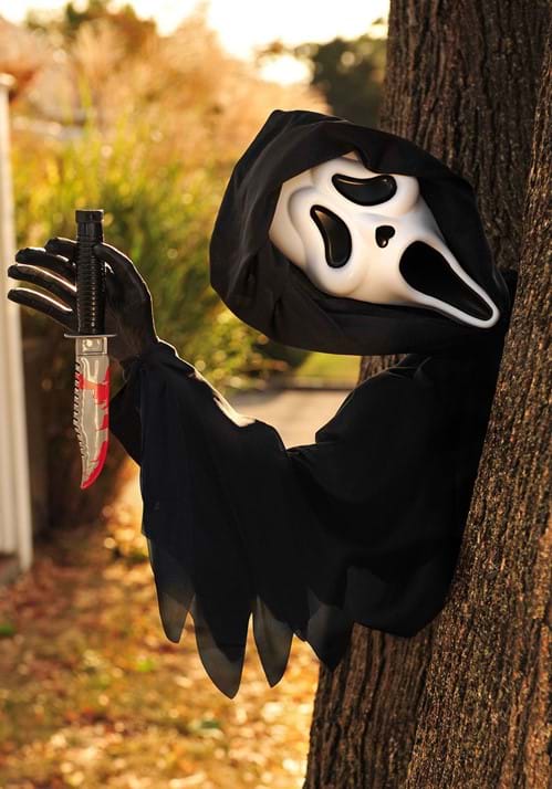 Decorazione Ghost Face da Esterno Stalker Con Supporto Ancoraggio 50 Cm Scream Halloween