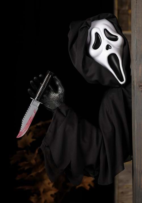Decorazione Ghost Face da Esterno Stalker Con Supporto Ancoraggio 50 Cm Scream Halloween