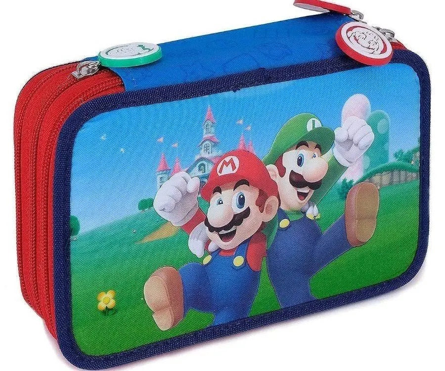 Astuccio 3 Zip Super Mario e Luigi Originale Nintendo Completo 46 Pezzi Scuola