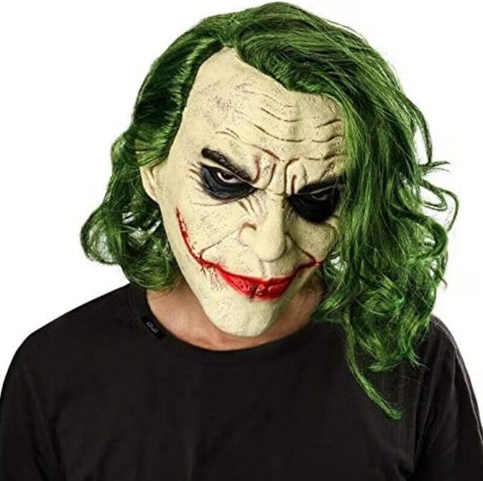 Maschera Joker in Lattice Intera con Capelli Sintetici Verdi Cattivo Batman DC