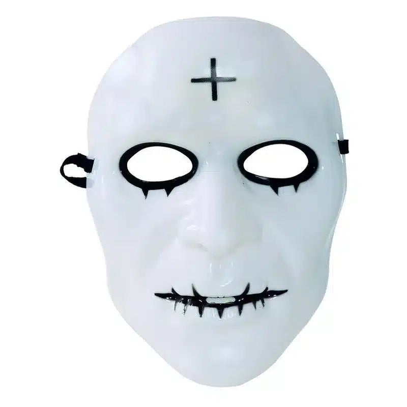 Maschera The Purge Notte del Giudizio Volto Bianco in PVC con Croce Nera in Fronte Horror