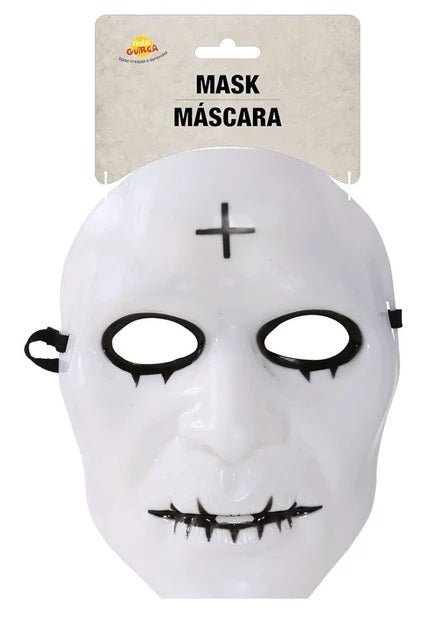 Maschera The Purge Notte del Giudizio Volto Bianco in PVC con Croce Nera in Fronte Horror