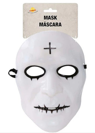 Maschera The Purge Notte del Giudizio Volto Bianco in PVC con Croce Nera in Fronte Horror