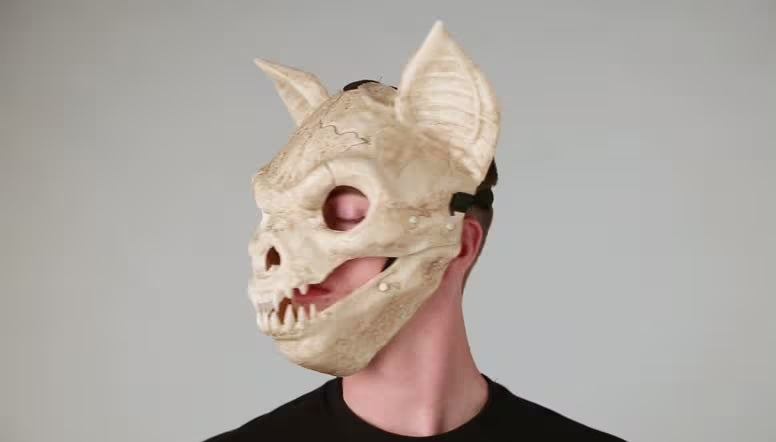 Maschera Teschio Pipistrello Ossa Animale con Mandibola Mobile Halloween