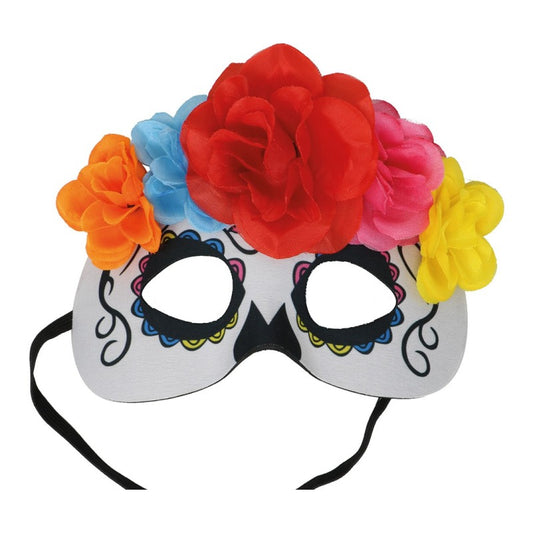 Maschera Mezzo Volto Catrina Morte Messicana con Fiori Colorati Maschera Catrina
