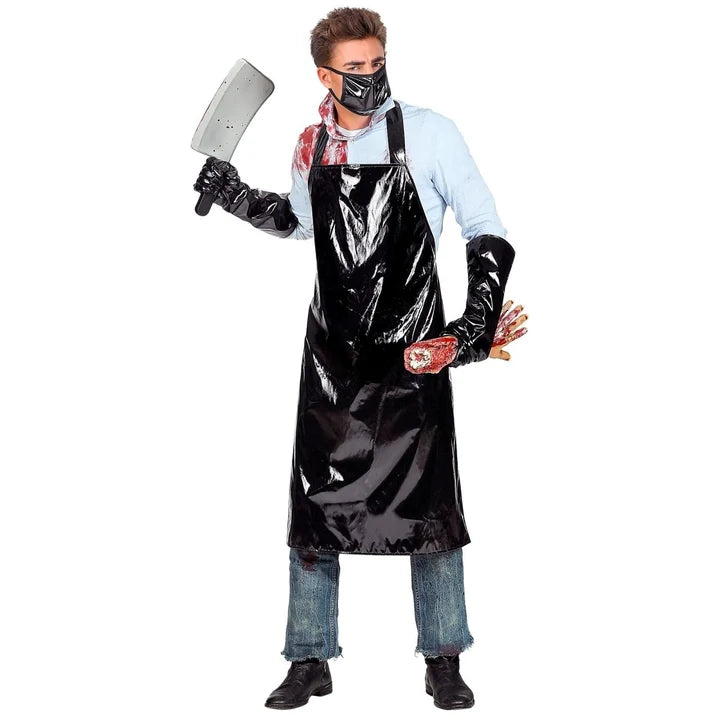 Set Costume Macellaio Horror Grembiule Guanti E Mascherina Uomo Halloween
