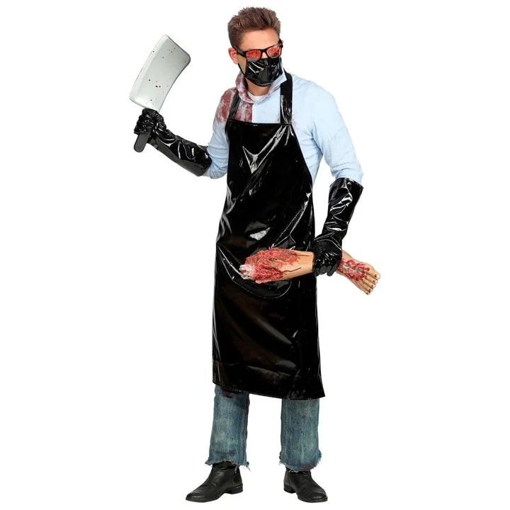 Set Costume Macellaio Horror Grembiule Guanti E Mascherina Uomo Halloween