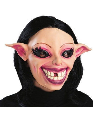 Maschera Aliena in Lattice Intera con Capelli Neri Elfa Orecchie a Punta Horror