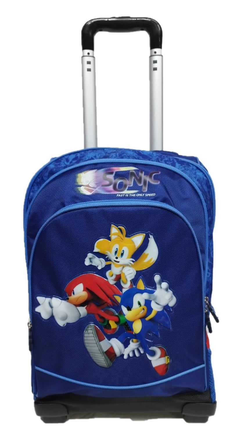 Zaino Trolley Sonic Scuola con 3 Zip Ruote e Carrello Originale