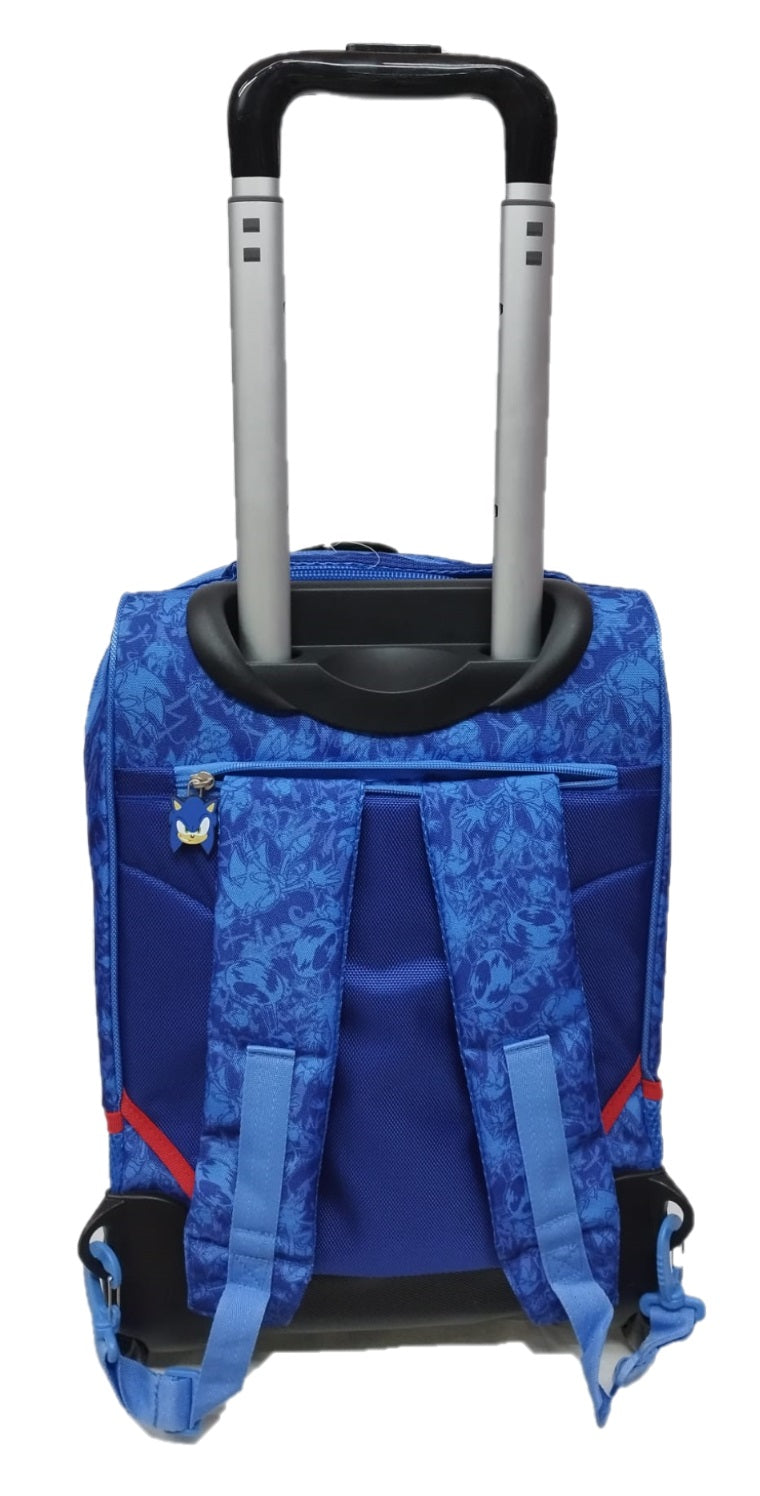 Zaino Trolley Sonic Scuola con 3 Zip Ruote e Carrello Originale
