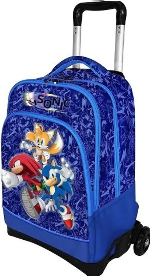 Zaino Trolley Sonic Scuola con 3 Zip Ruote e Carrello Originale