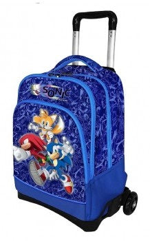 Zaino Trolley Sonic Scuola con 3 Zip Ruote e Carrello Originale