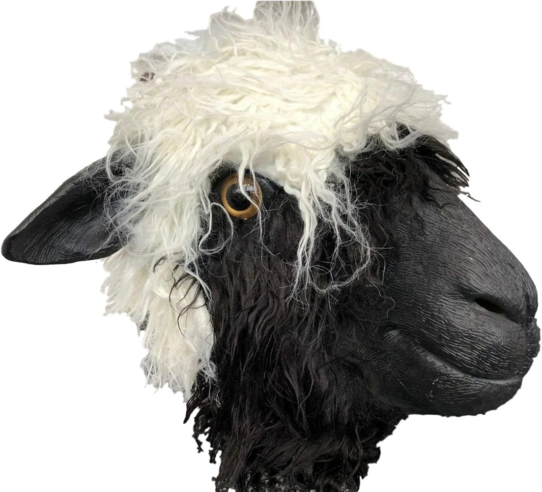 Maschera Lattice Pecora Bianca e Nera Con Pelo Effetto 3D Adulto