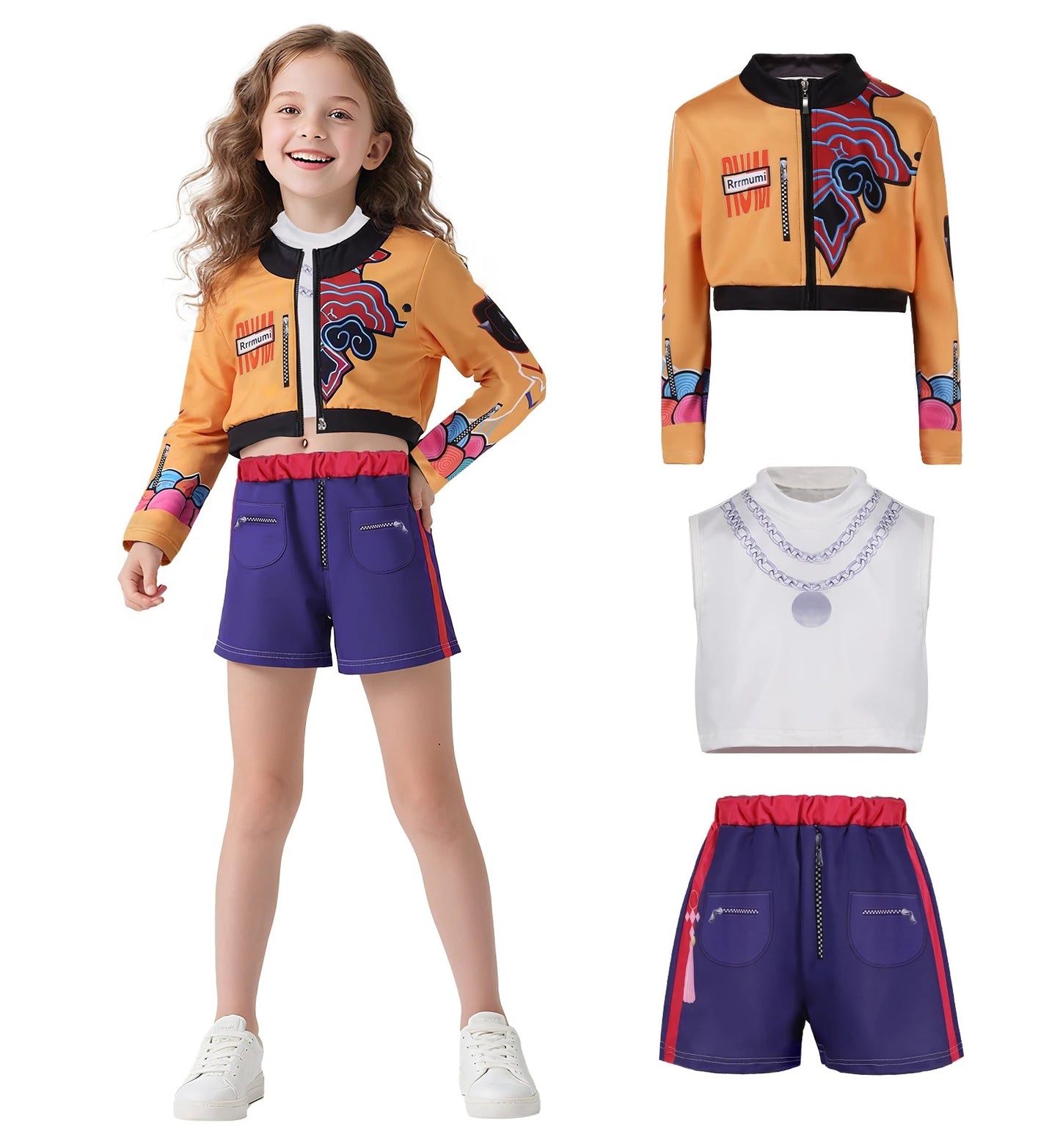 Costume Kpop Huntrix Demon Hunters Rumi Giacca Top e Short Cosplay