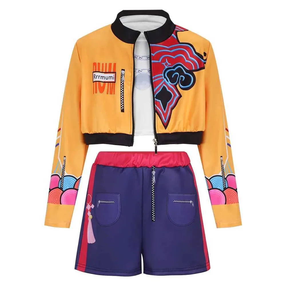 Costume Kpop Huntrix Demon Hunters Rumi Giacca Top e Short Cosplay