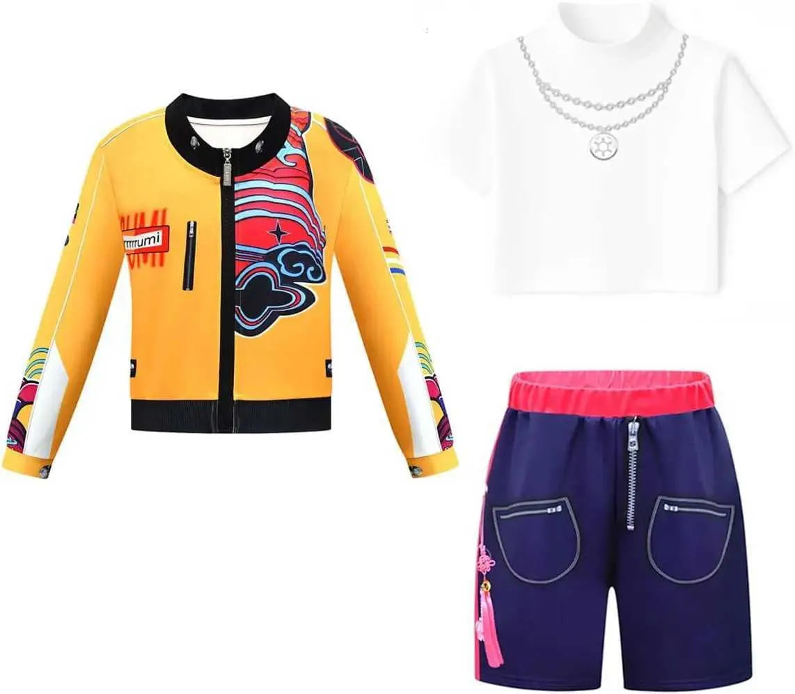 Costume Kpop Huntrix Demon Hunters Rumi Giacca Top e Short Cosplay