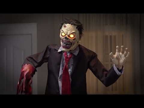 Zombie Con Gamba Fratturata con Luci e Suono Animatronica 180 cm