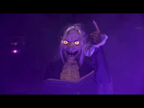 Anziana con Libro Horror con Luce Suono e Movimento Animatronica alto 1,70m