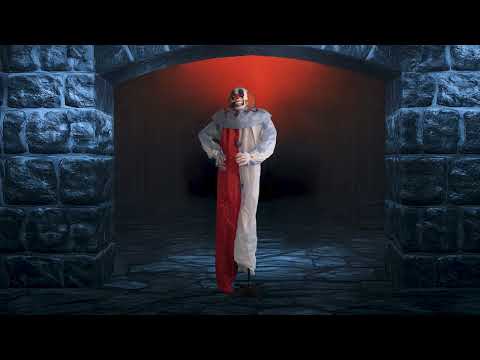 Clown Su Piedistallo Pagliaccio Colorato Animatronica con Luce Suono e Movimento H 174 cm