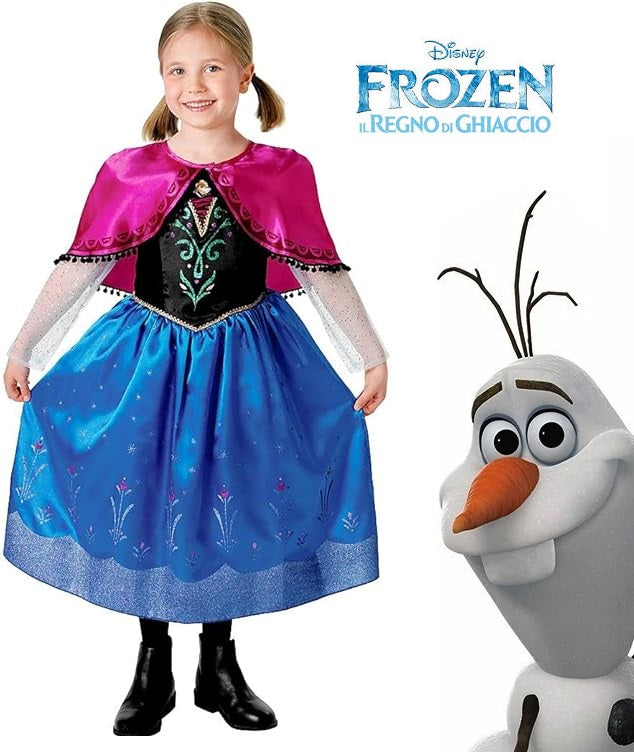 Costume Deluxe Anna Frozen Abito con Mantellina Glitter Originale in Scatola Disney