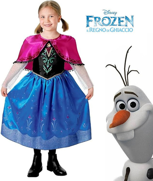 Costume Deluxe Anna Frozen Abito con Mantellina Glitter Originale in Scatola Disney