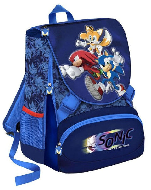 Zaino Sonic Scuola Cartella Estensibile Originale con Tasca Anteriore e Portaborracce