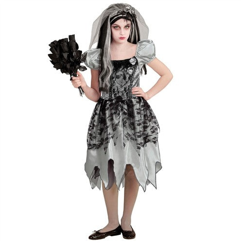Costume Bambina Sposa Spettrale Vestito Con Velo Da Sposa Halloween