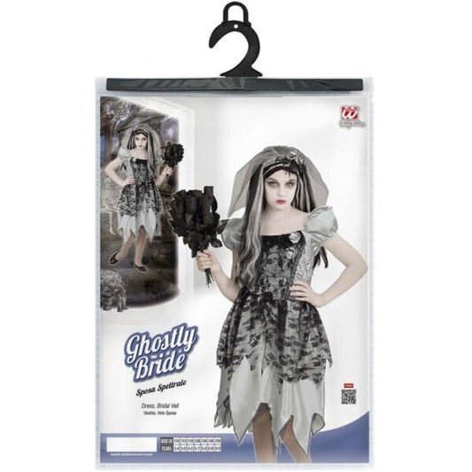 Costume Bambina Sposa Spettrale Vestito Con Velo Da Sposa Halloween
