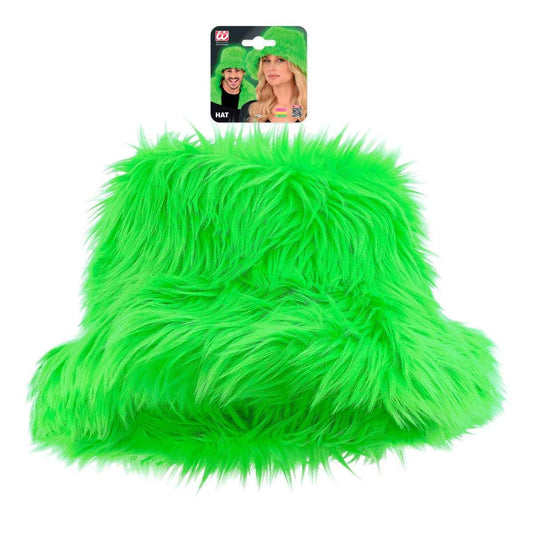 Cappello Pescatore Peluche Fluffy Secchiello con Visiera Verde Fluo Unisex
