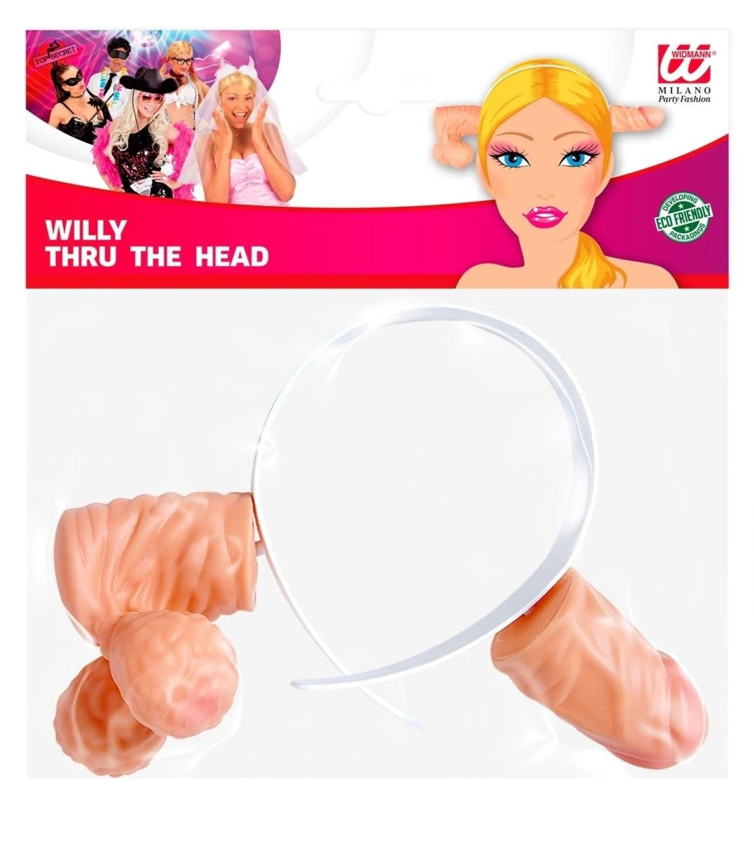 Cerchietto Scherzoso Pene Attraverso Testa Gadget Addio al Nubilato Matrimonio Trash