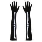 Guanti Horror Lunghezza Braccio Nero con Stampa Ossa Scheletro Sposi Cadavere e Morte Messicana