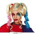 Parrucca Bionda Harley Quinn con Codini Azzurro e Rosa DC